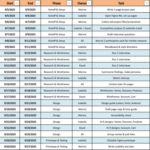 Project timeline